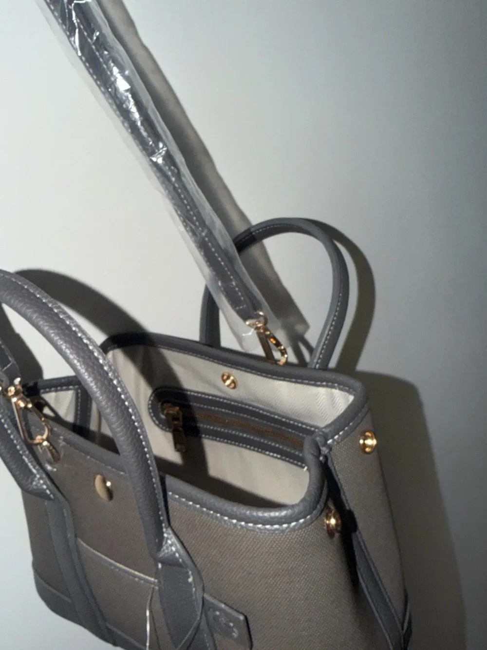Starbucks gray Canvas Tote Handbag with Black Trim